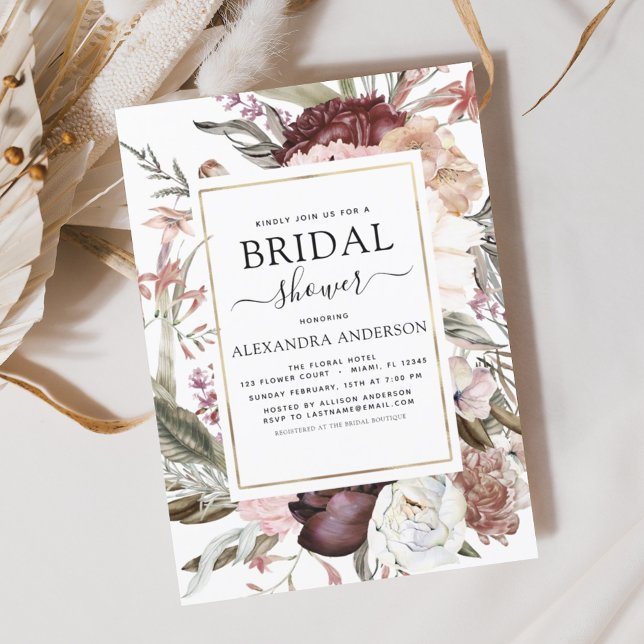 Convites Chá de panela Boho Dusty Pink Burgundy (Criador carregado)