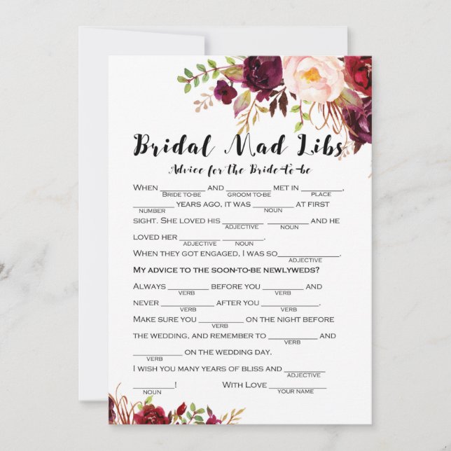 Convites Chá de panela Boho Floral Burgundy 5x7 (Frente)