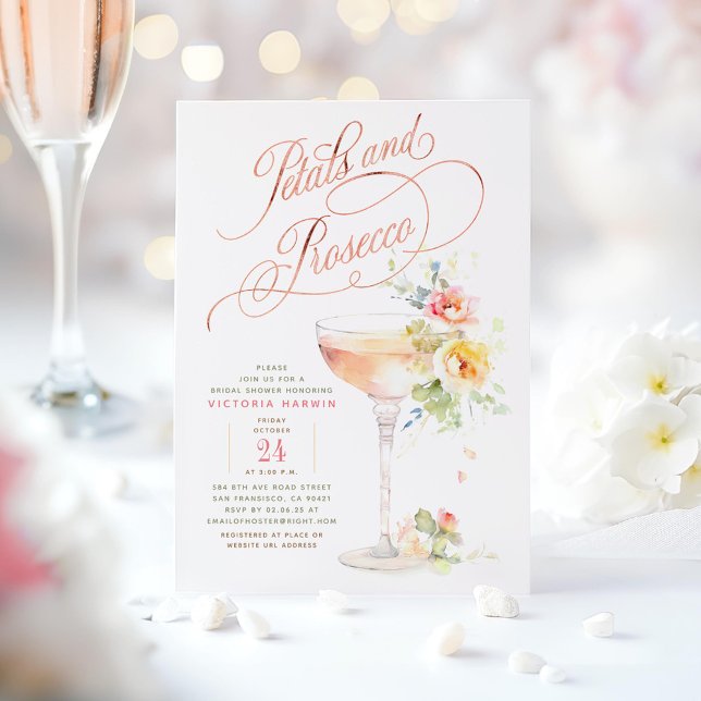 Convites Chá de panela Boho Floral e Prosecco (Modern Floral Bridal Shower Invitations)
