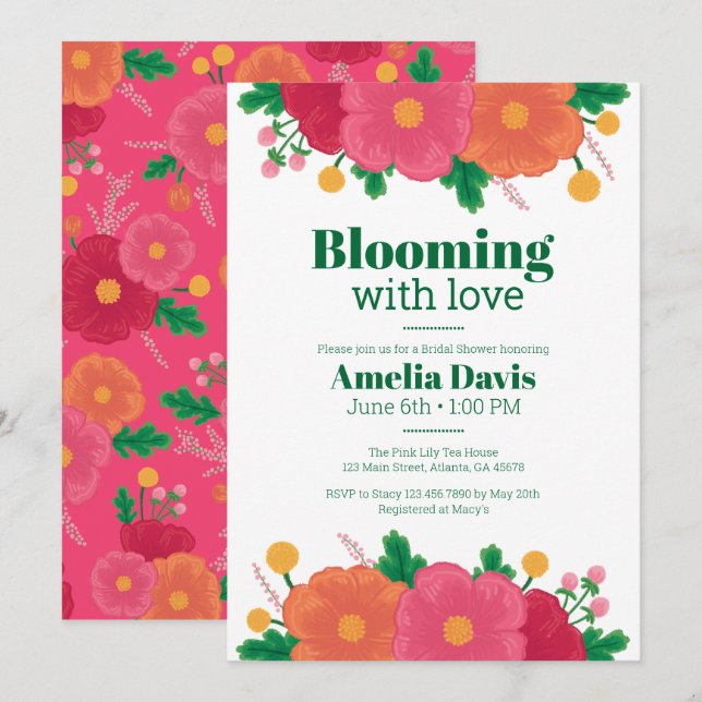 Convites Chá de panela Bold Blooms (Frente/Verso)