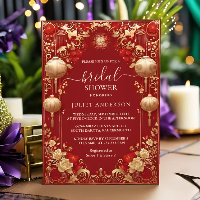 Convites Chá de panela Bold Hei Bilingue Chinês Asiático (Criador carregado)