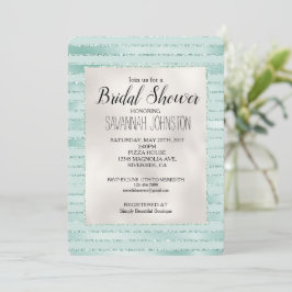 Convites Chá de panela bonito Aqua Mint Glitzy Stripes