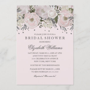 Convites Chá de panela bonito de Flor Prata Rosa-Rosa