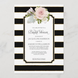 Convites Chá de panela Bonito Flor Art Deco Stripe Moderno