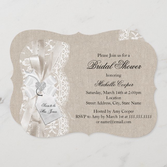 Convites Chá de panela bonito Vintage Lace & Burlap (Frente/Verso)