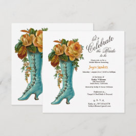 Convites Chá de panela Boot da Vintage Feminina com Rosas