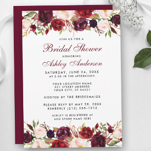Convites Chá de panela Borgonha Floral Elegante