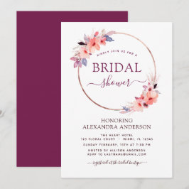 Convites Chá de panela Borgonha Geométrica Primavera Floral