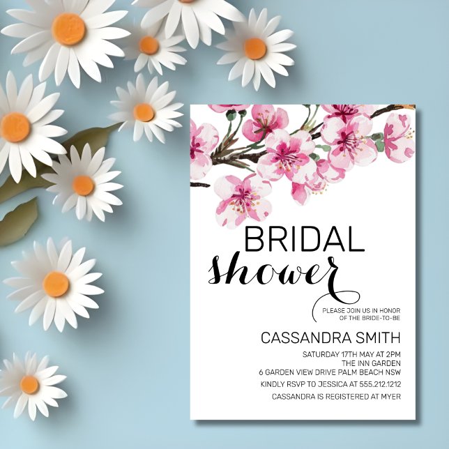 Convites Chá de panela Botânico Chic Pink Cherry Blossom (Criador carregado)