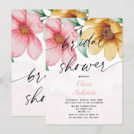 Convites Chá de panela botânico, cor-de-rosa e amarelo