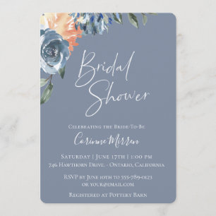 Convites Chá de panela Botânico de Pêssego Azul