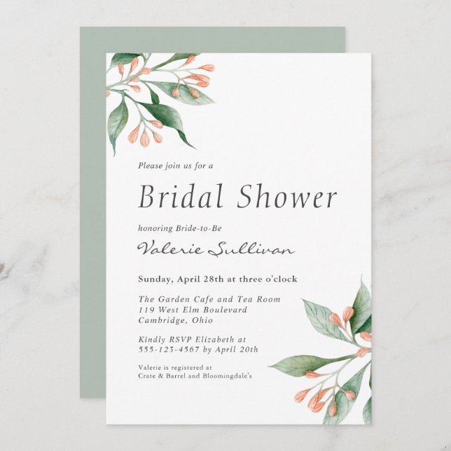 Convites Chá de panela Botânico Elegante Simples (Frente/Verso)