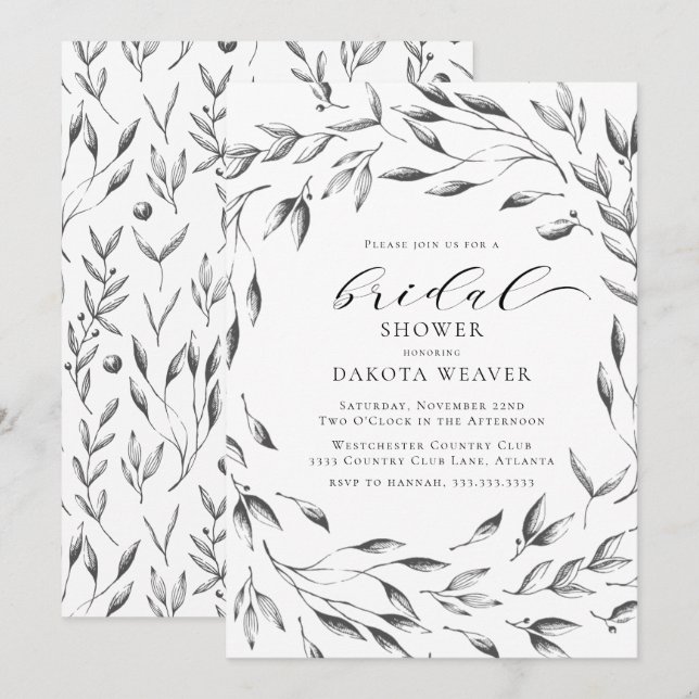 Convites Chá de panela Botânico Floral Branco Elegante (Frente/Verso)