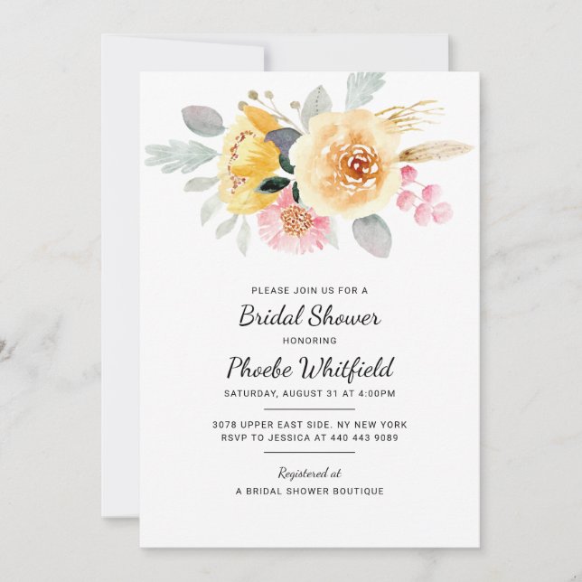 Convites Chá de panela Botânico Floral de Aquarela (Frente)