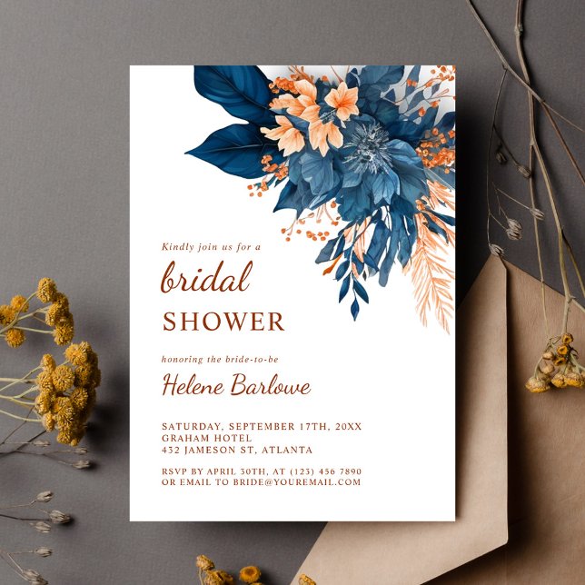 Convites Chá de panela Botânico Moderno Elegante (Modern Elegant Botanical Floral Bridal Shower Invitation)