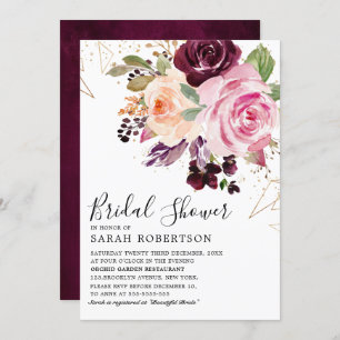 Convites Chá de panela Botânico Rosa-Rosa Pregado de Plum