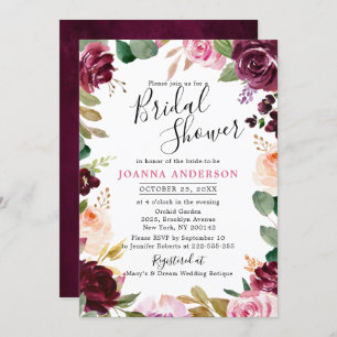 Convites Chá de panela Botânico Rosa-Rosa Pregado de Plum