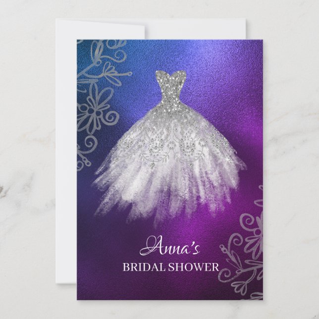 Convites *~* Chá de panela branco brilhante Vestido de noiv (Frente)