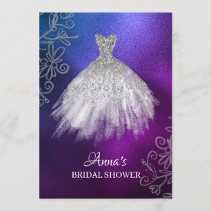 Convites *~* Chá de panela branco brilhante Vestido de noiv