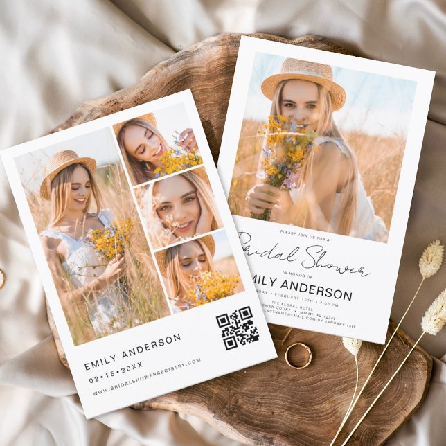 Convites Chá de panela branco com código QR de foto minimal (Criador carregado)