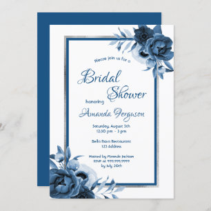 Convites Chá de panela branco de prata azul clássico