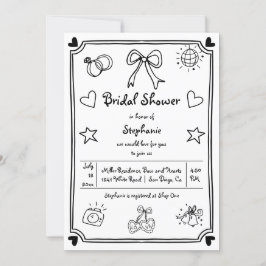 Convites Chá de panela branco desenhado à mão