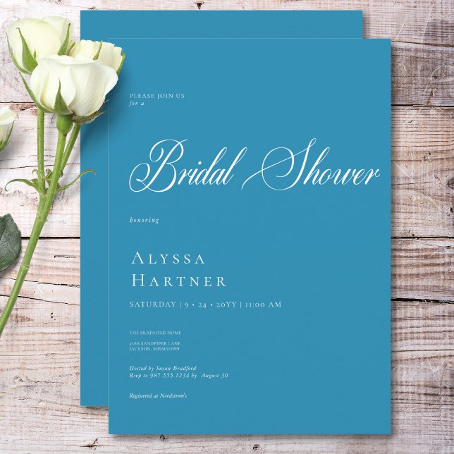 Convites Chá de panela Branco e Azul clássico mínimo (Minimal Classic French Blue & White Bridal Shower Invitation)