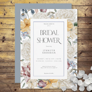 Convites Chá de panela Branco Floral Azul Amarelo