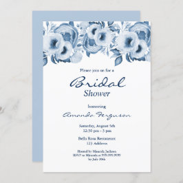Convites Chá de panela branco floral azul-poeirento