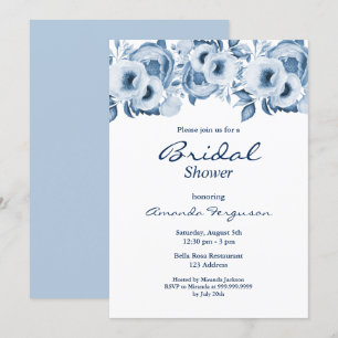 Convites Chá de panela branco floral azul-poeirento