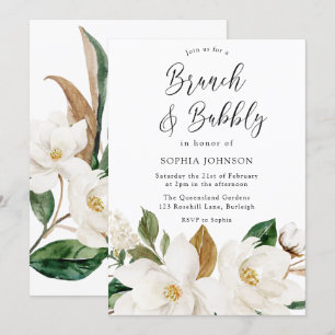 Convites Chá de panela Branco Floral Elegante Brunch e Bub