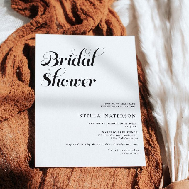 Convites Chá de panela branco preto simples e retrográfico (Criador carregado)