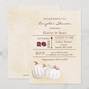 Convites Chá de panela branco rústico da queda das abóbo