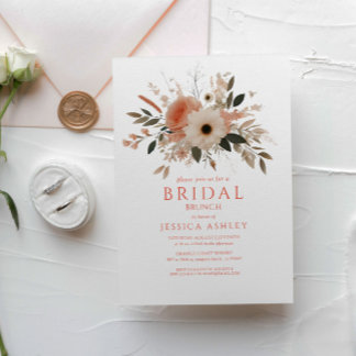 Convites Chá de panela Bridal Floral Rosa Elegante Brunch