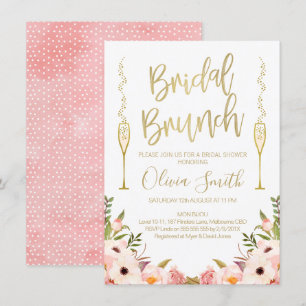 Convites Chá de panela Bridal Rosa Floral Brunch