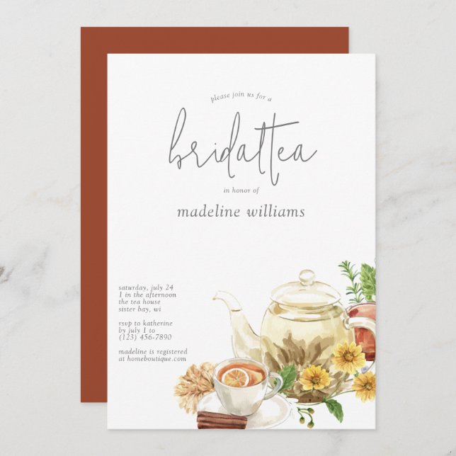 Convites Chá de panela Bridal Tea Boho (Frente/Verso)