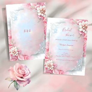 Convites Chá de panela Brilhante de Pastel Floral Cor-de-Ro