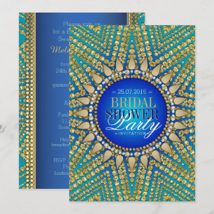 Convites Chá de panela brilhante Dourado de sol azul teal