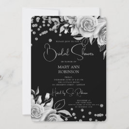Convites Chá de panela Brilhante Floral de Script Silver Pr