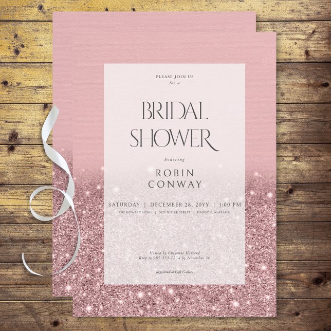 Convites Chá de panela Brilhante Rosa Rosa moderno (Modern Rose Pink Glam Glitter Bridal Shower Invitation)