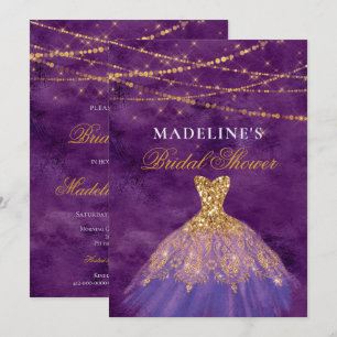 Convites Chá de panela Brilhante Roxo/Dourado
