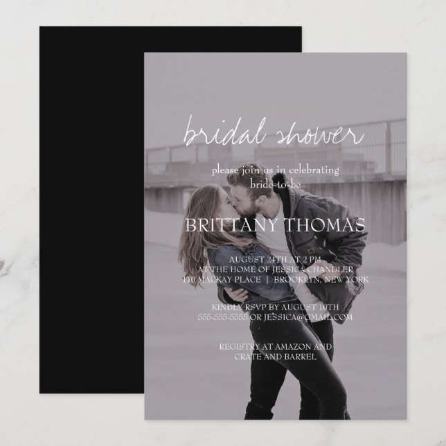 Convites Chá de panela Brittany Elegante para Caligrafia (Frente/Verso)