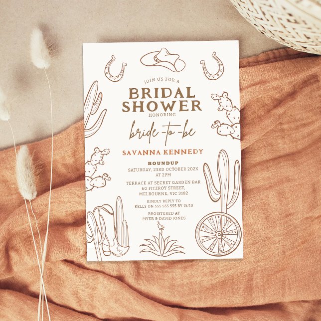 Convites Chá de panela Brown Drawn Western Cowgirl (Modern Western Themed Bridal Shower Invitation, Cowgirl Bridal Shower Invitation, Wild West Bridal )