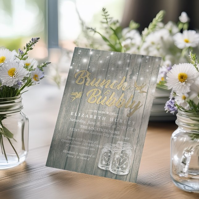 Convites Chá de panela Brunch Borracha Rústica Madeira Maso (Criador carregado)