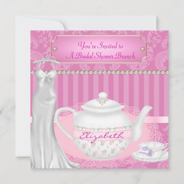 Convites Chá de panela Brunch Damask (Frente)