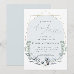 Convites CHÁ DE PANELA  Brunch e Bubble Azul Floral