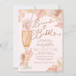 Convites Chá de panela Brunch e Bubble Blush Boho Pampas