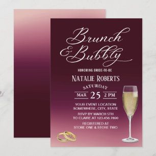Convites Chá de panela Brunch e Bubble Burgundy Red Ombre