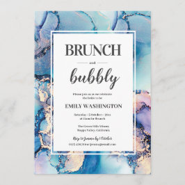 Convites Chá de panela Brunch e Bubble de ouro azul