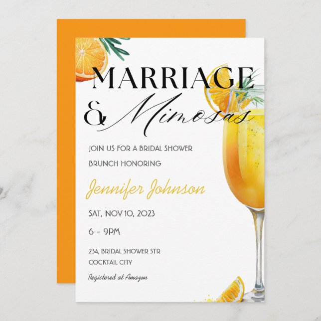 Convites Chá de panela Brunch e Bubble Mimosa (Frente/Verso)